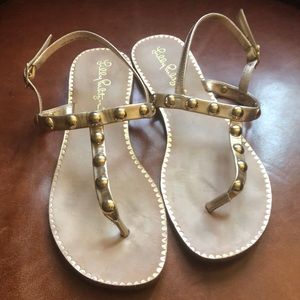 Lilly Pulitzer Gold Studded Thong Strap Sandals 6.5M
